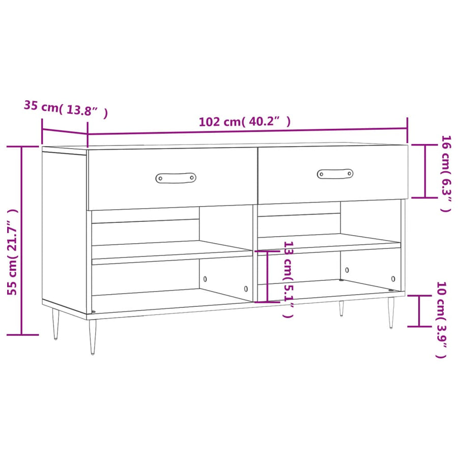 Schoenenbank 02X35X55 Cm Bewerkt Hout Kleurig Gerookt eiken