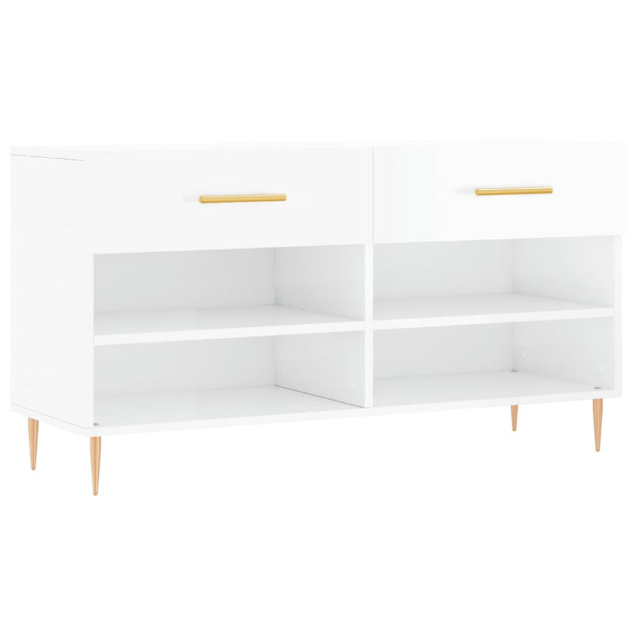 Schoenenbank 102X35X55 Cm Bewerkt Hout Hoogglans Wit