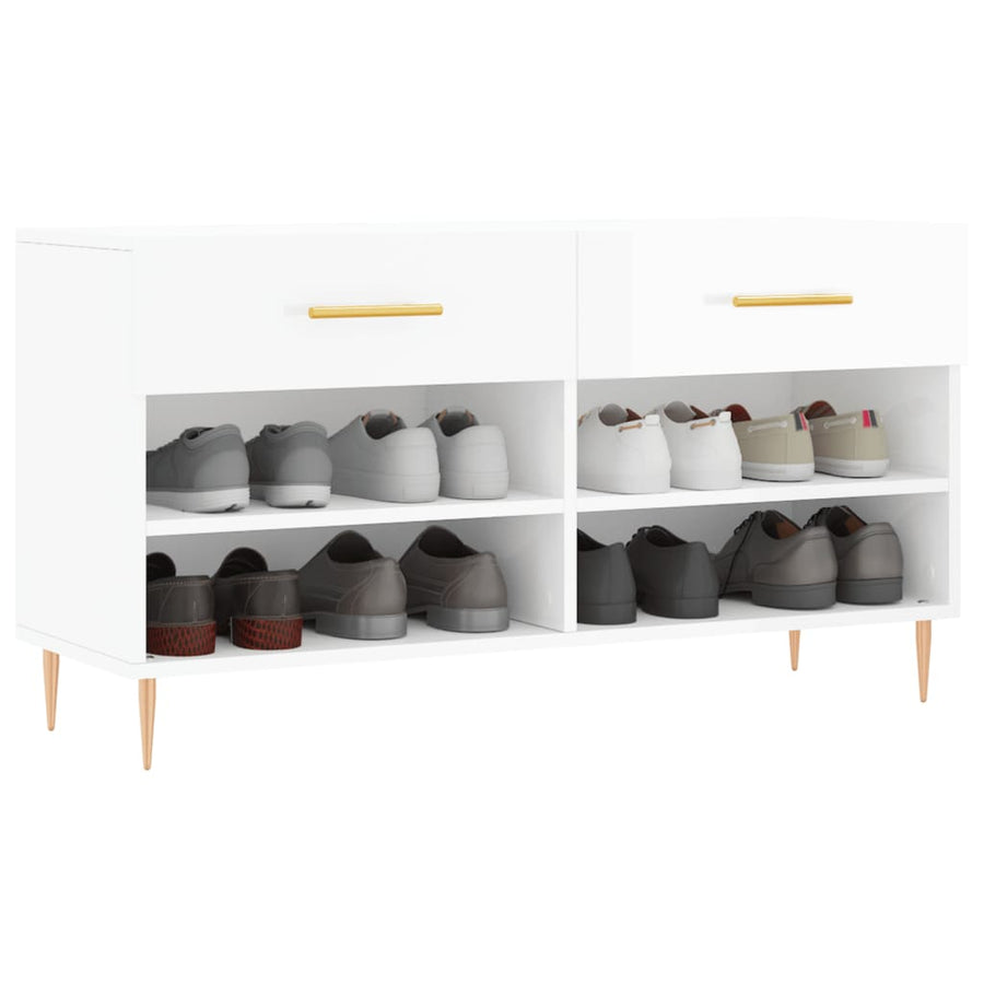 Schoenenbank 102X35X55 Cm Bewerkt Hout Hoogglans Wit