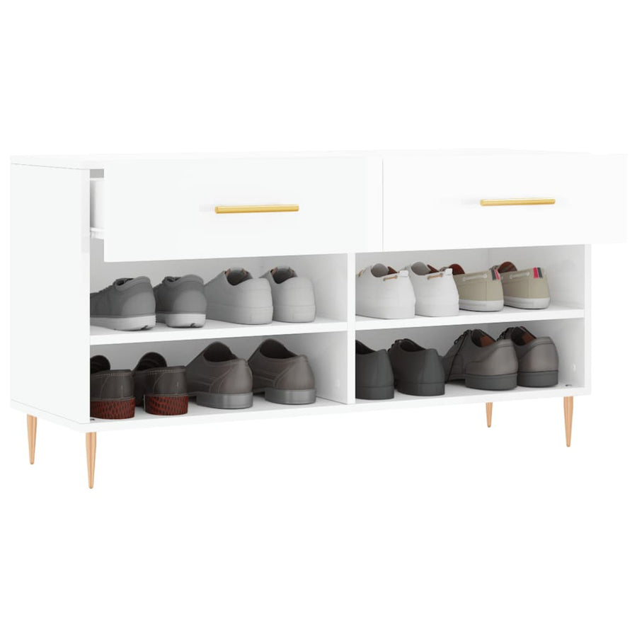 Schoenenbank 102X35X55 Cm Bewerkt Hout Hoogglans Wit