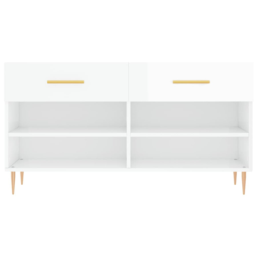 Schoenenbank 102X35X55 Cm Bewerkt Hout Hoogglans Wit