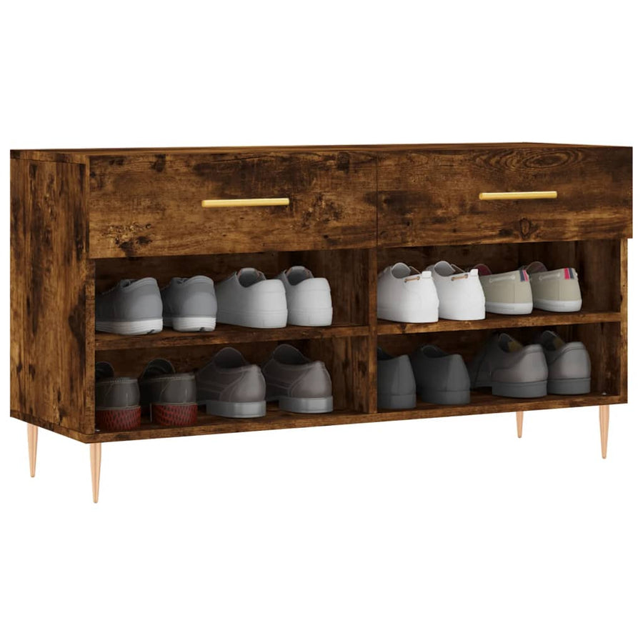 Schoenenbank 102X35X55 Cm Bewerkt Hout Gerookt Eikenkleurig