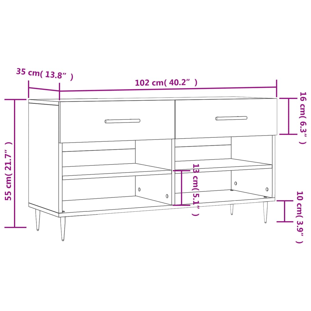 Schoenenbank 02X35X55 Cm Bewerkt Hout Sonoma Eikenkleurig Bruineiken