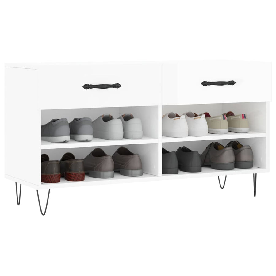 Schoenenbank 102X35X55 Cm Bewerkt Hout Hoogglans Wit