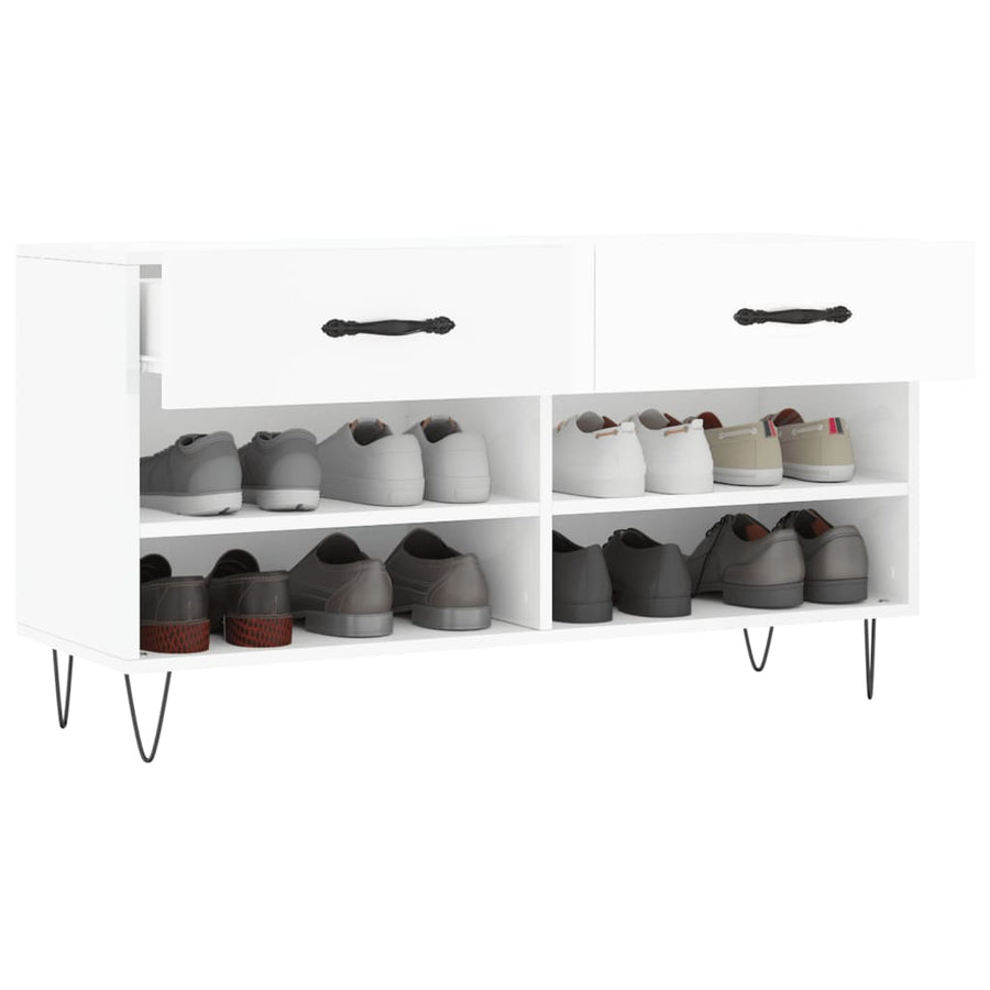 Schoenenbank 102X35X55 Cm Bewerkt Hout Hoogglans Wit