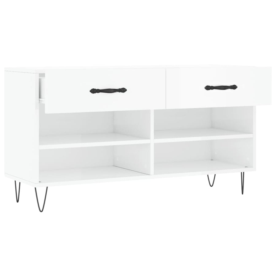 Schoenenbank 102X35X55 Cm Bewerkt Hout Hoogglans Wit