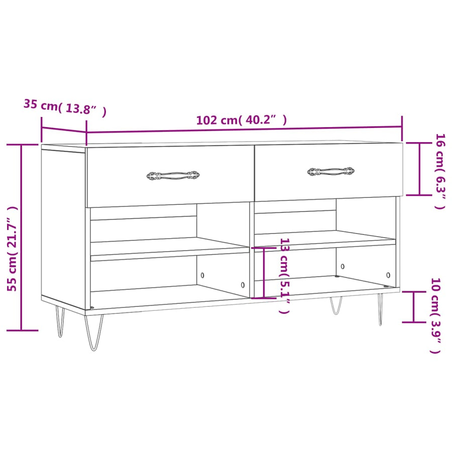 Schoenenbank 02X35X55 Cm Bewerkt Hout Kleurig Sonoma eiken