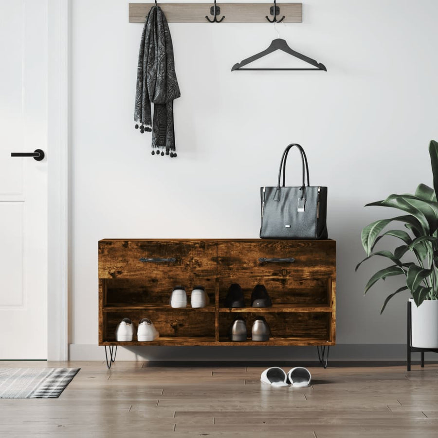 Schoenenbank 02X35X55 Cm Bewerkt Hout Kleurig Gerookt eiken