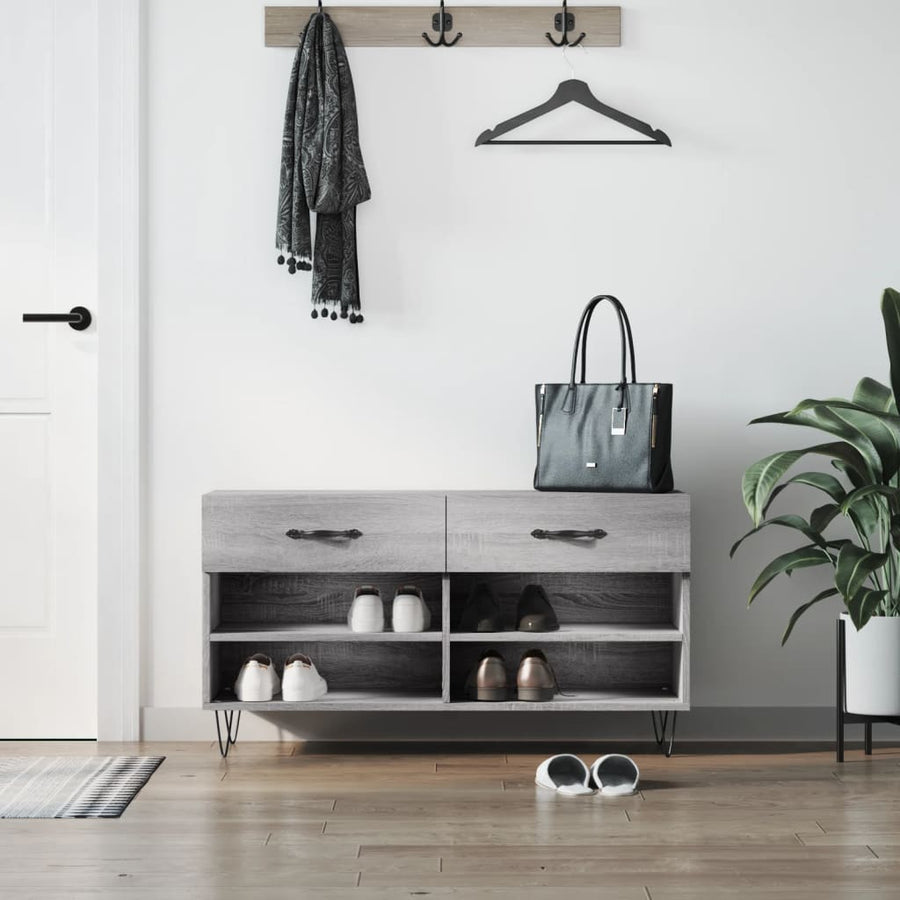 Schoenenbank 02X35X55 Cm Bewerkt Hout Eikenkleur Grijs sonoma