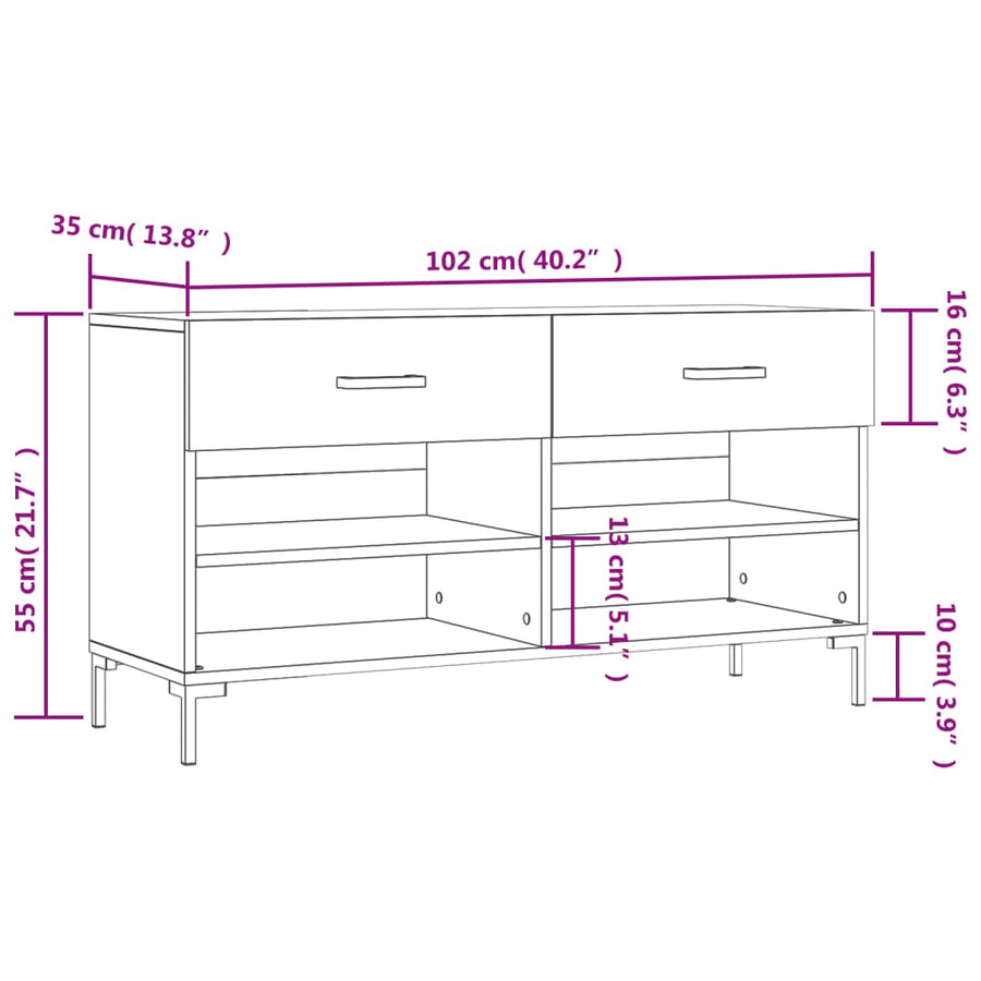Schoenenbank 02X35X55 Cm Bewerkt Hout Hoogglans wit