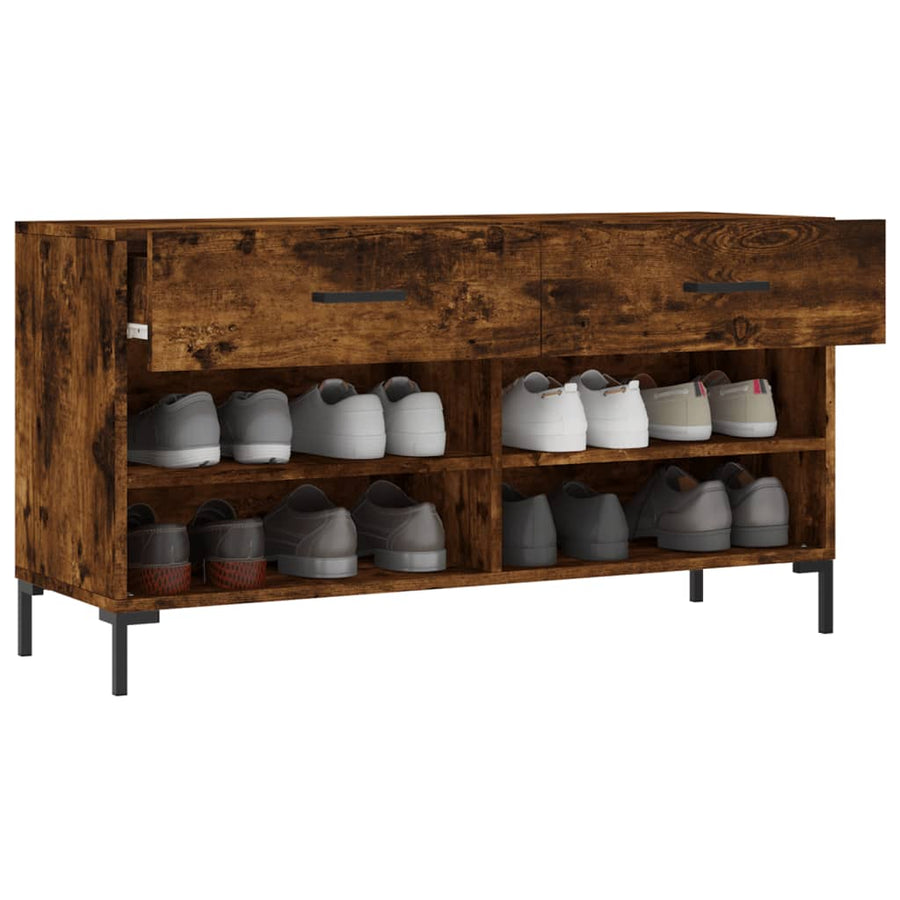 Schoenenbank 102X35X55 Cm Bewerkt Hout Gerookt Eikenkleurig