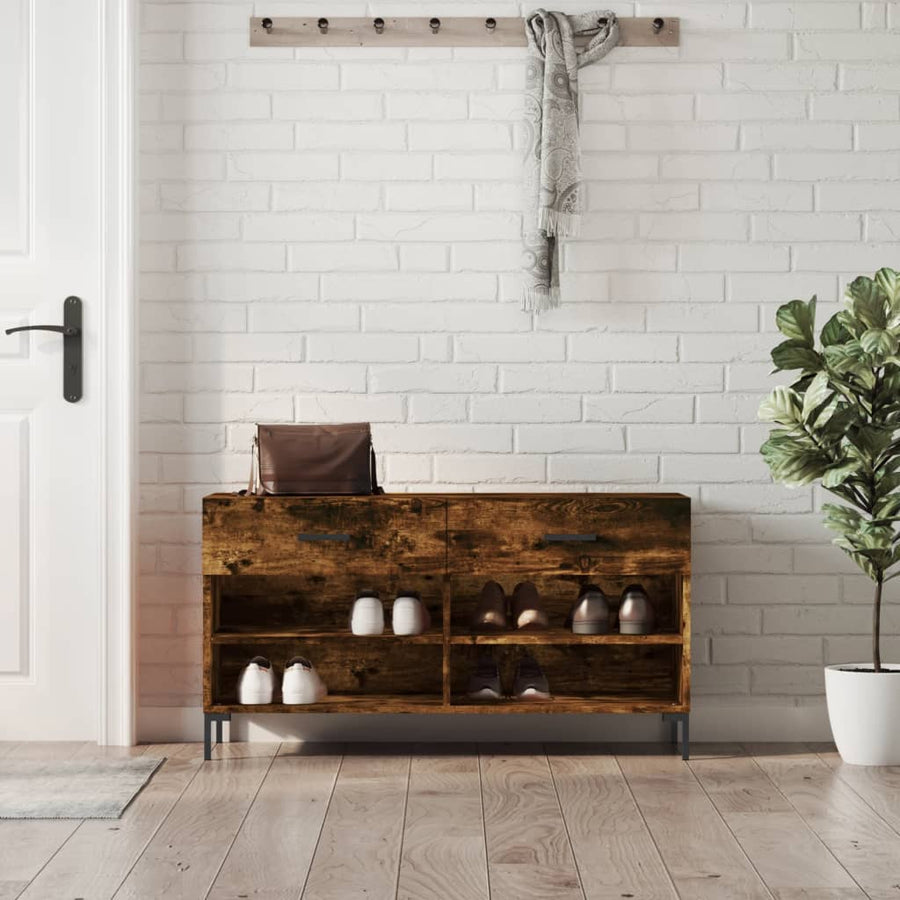 Schoenenbank 102X35X55 Cm Bewerkt Hout Gerookt Eikenkleurig