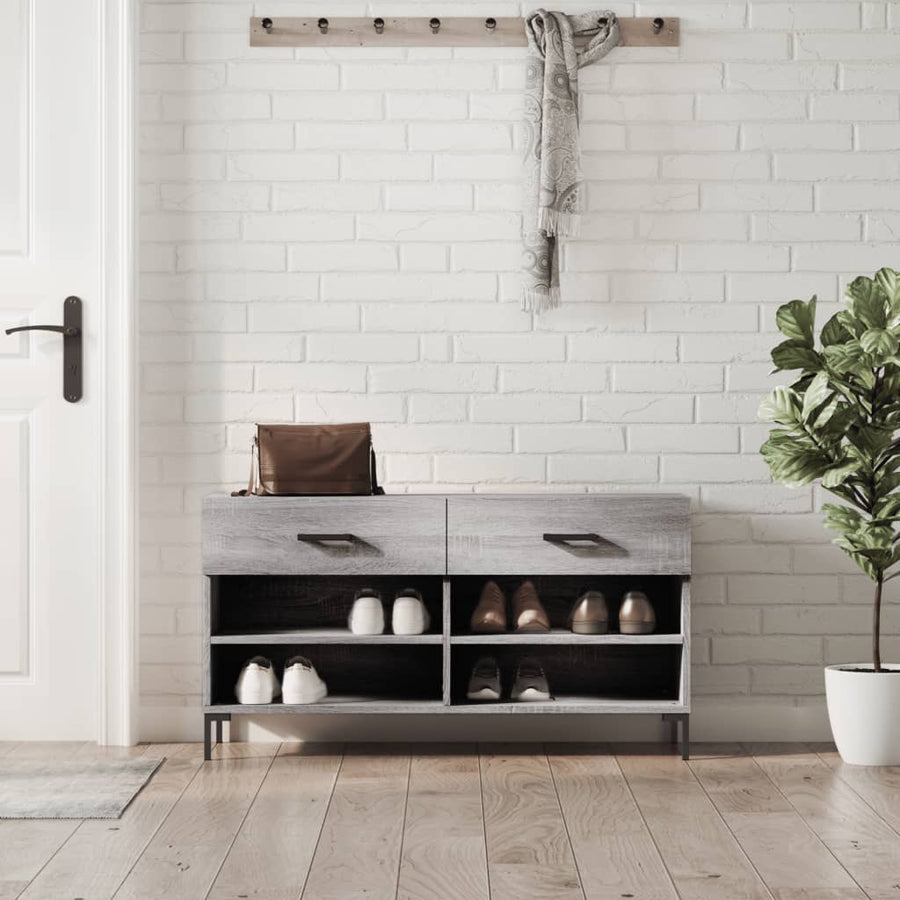 Schoenenbank 02X35X55 Cm Bewerkt Hout Eikenkleur Grijs sonoma