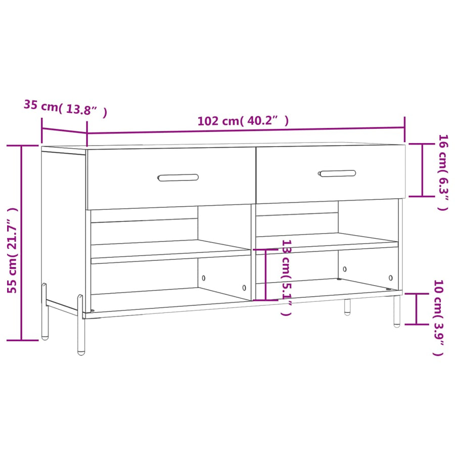 Schoenenbank 02X35X55 Cm Bewerkt Hout Hoogglans wit