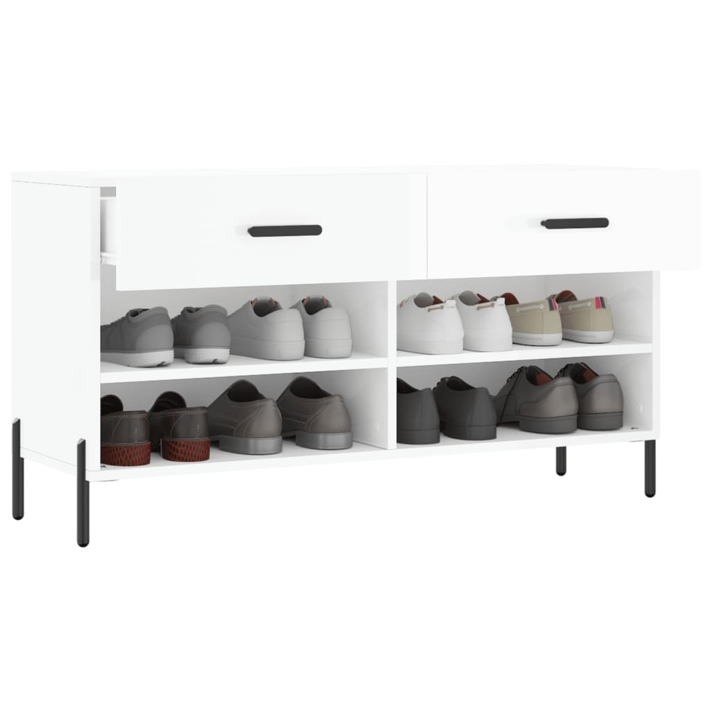 Schoenenbank 02X35X55 Cm Bewerkt Hout Hoogglans wit