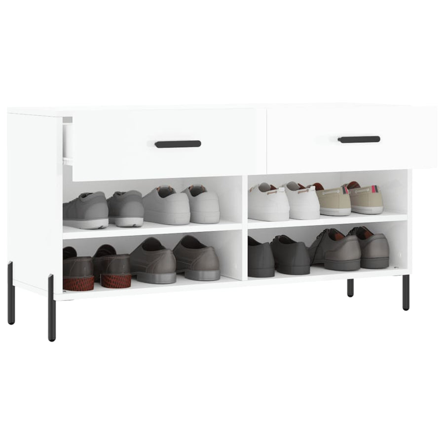 Schoenenbank 02X35X55 Cm Bewerkt Hout Hoogglans wit