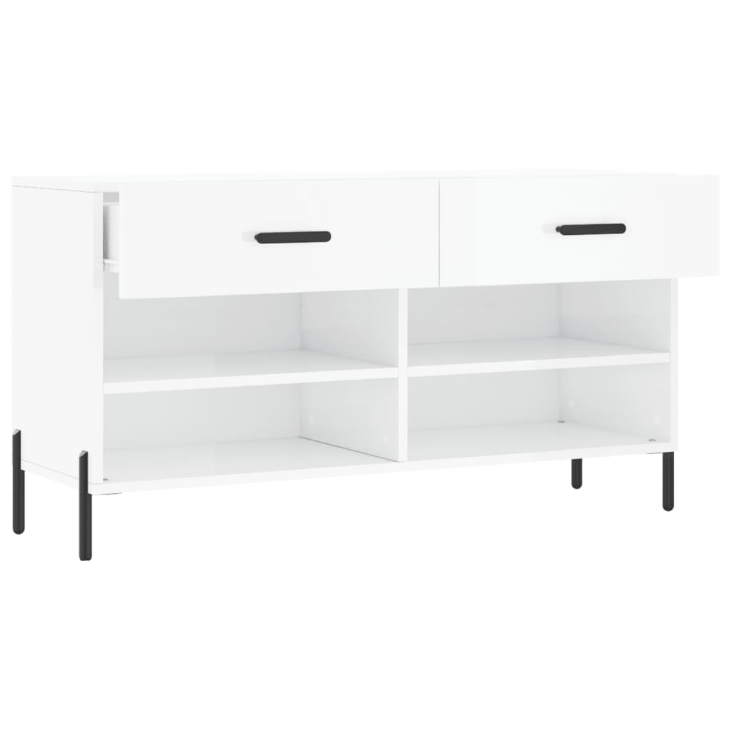 Schoenenbank 02X35X55 Cm Bewerkt Hout Hoogglans wit