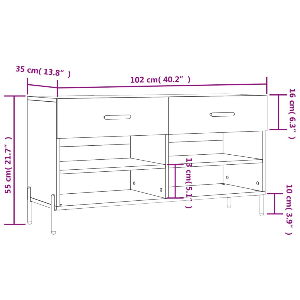 Schoenenbank 02X35X55 Cm Bewerkt Hout Betongrijs