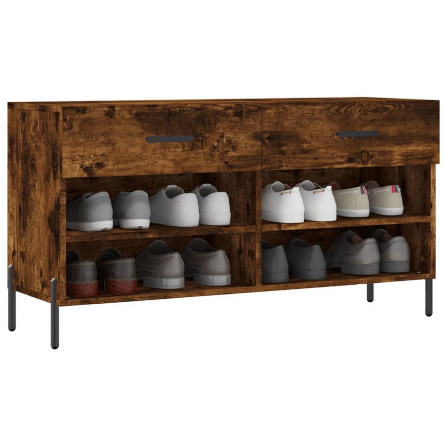 Schoenenbank 102X35X55 Cm Bewerkt Hout Gerookt Eikenkleurig