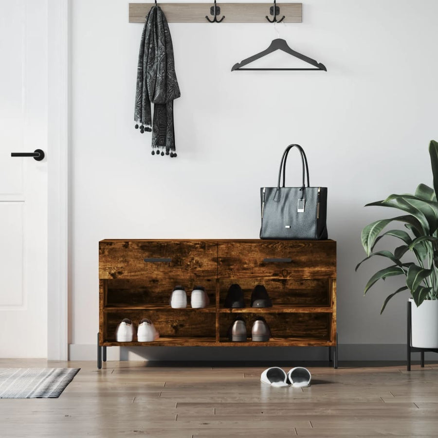 Schoenenbank 102X35X55 Cm Bewerkt Hout Gerookt Eikenkleurig