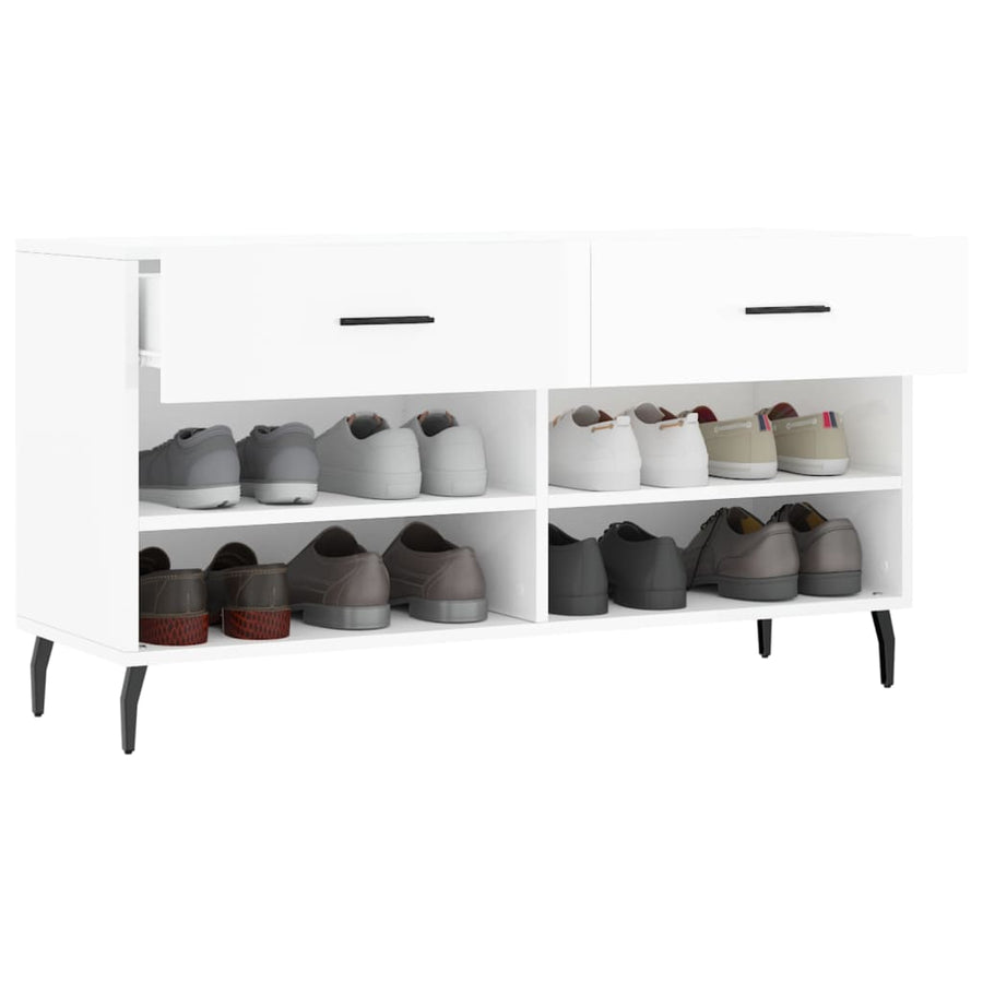Schoenenbank 102X35X55 Cm Bewerkt Hout Hoogglans Wit