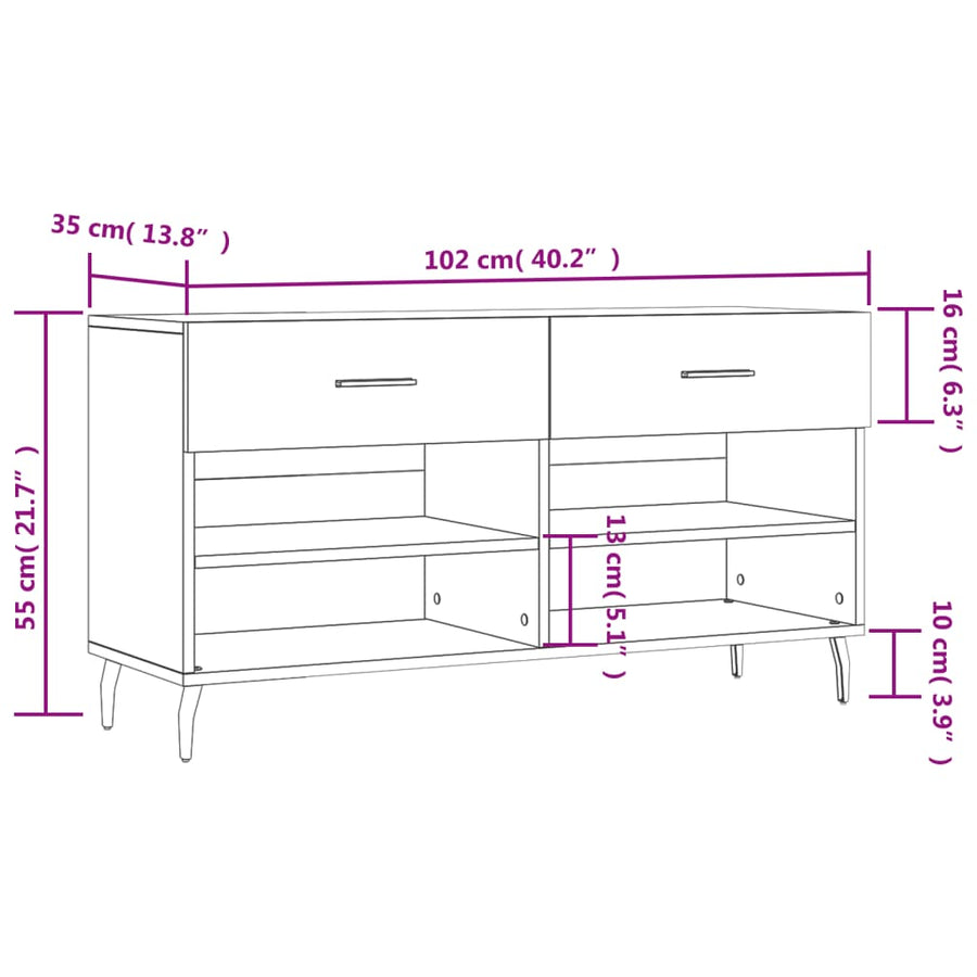 Schoenenbank 102X35X55 Cm Bewerkt Hout Betongrijs