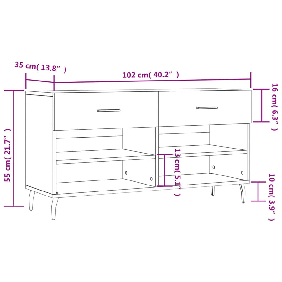 Schoenenbank 102X35X55 Cm Bewerkt Hout Grijs Sonoma Eikenkleur