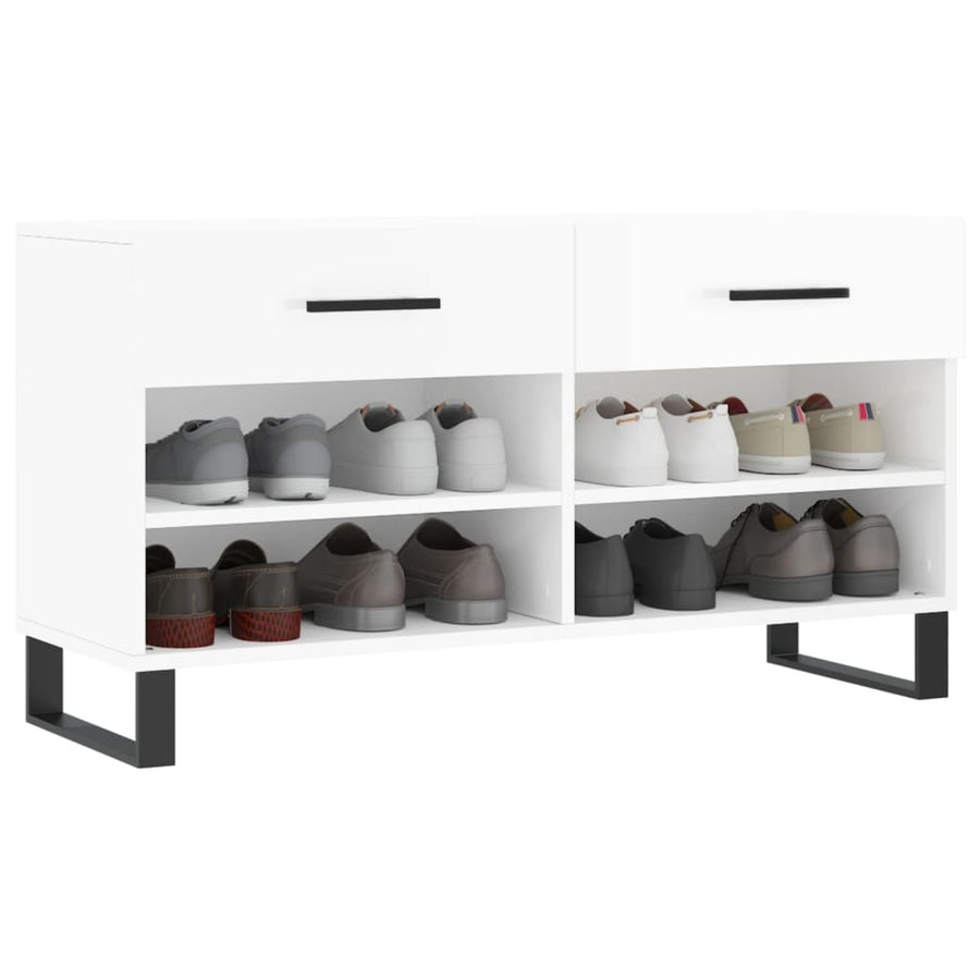 Schoenenbank 102X35X55 Cm Bewerkt Hout Hoogglans Wit