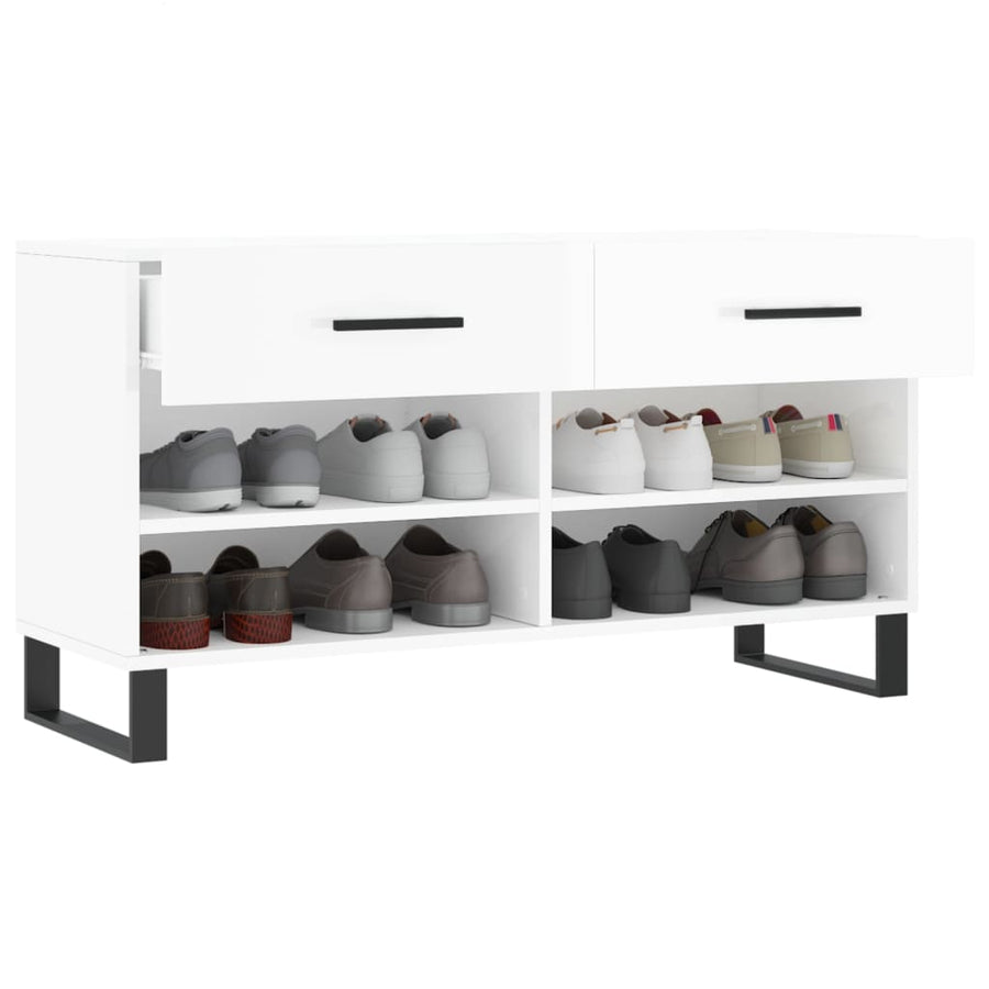 Schoenenbank 102X35X55 Cm Bewerkt Hout Hoogglans Wit