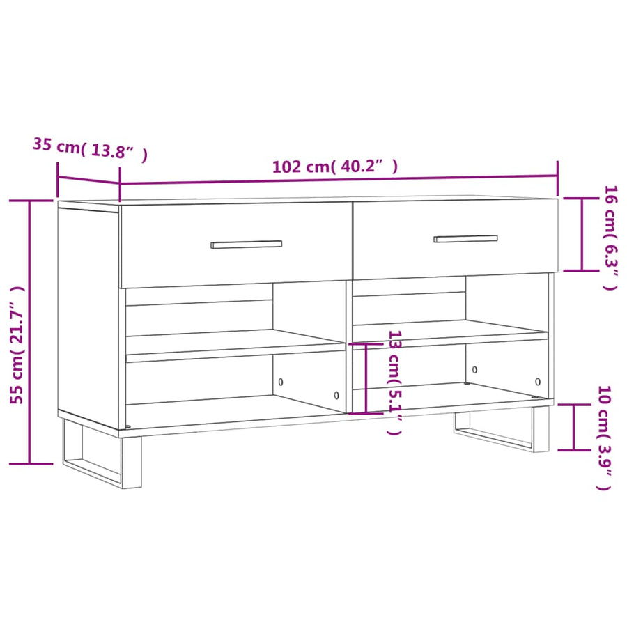 Schoenenbank 02X35X55 Cm Bewerkt Hout Betongrijs
