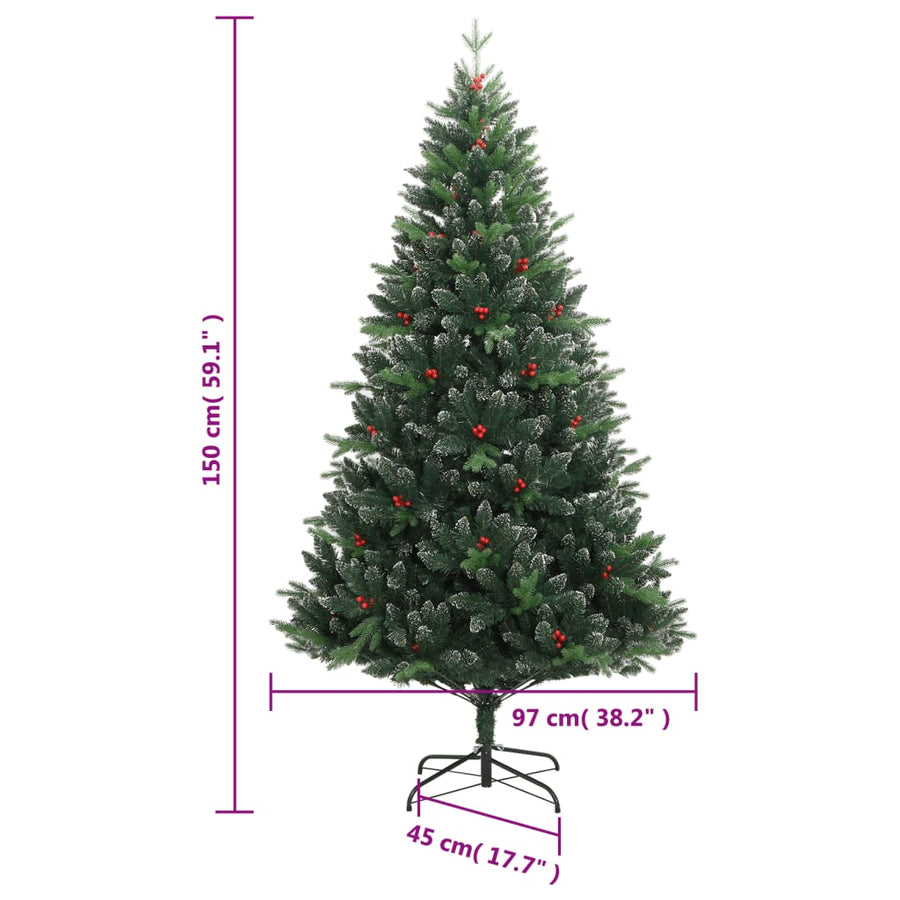 Kunstkerstboom Met Scharnieren En Rode Bessen 150 cm Basis
