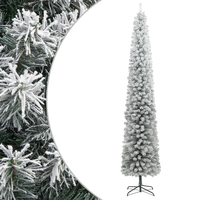 Kunstkerstboom Smal Met Standaard En Sneeuw 270 Pvc Groen En Wit 270 cm Basis