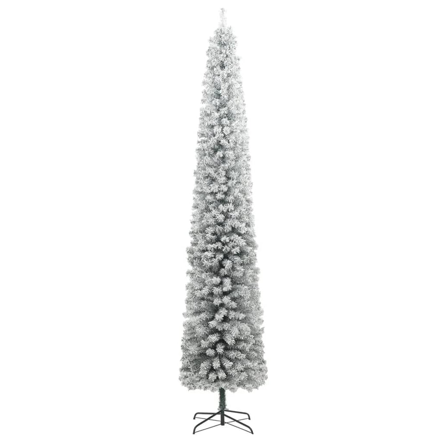 Kunstkerstboom Smal Met Standaard En Sneeuw 270 Pvc Groen En Wit 270 cm Basis