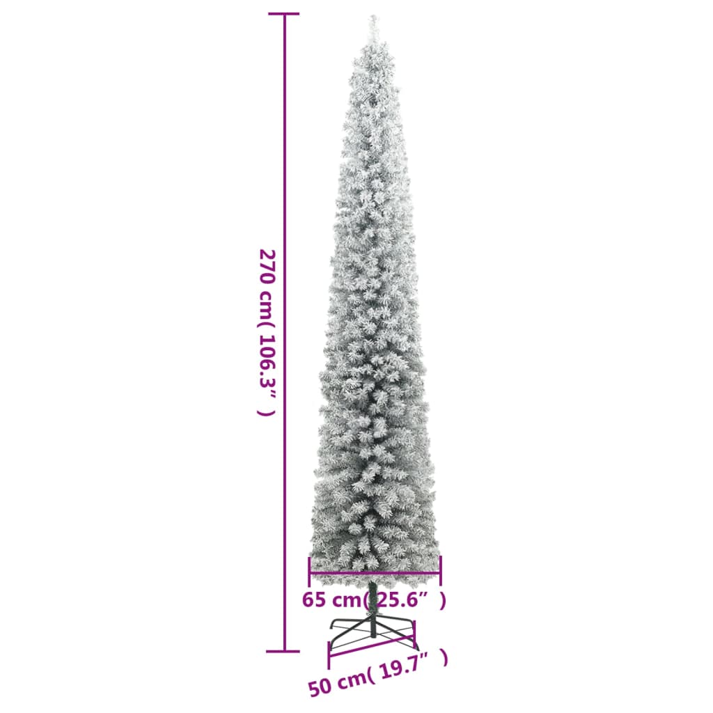 Kunstkerstboom Smal Met Standaard En Sneeuw 270 Pvc Groen En Wit 270 cm Basis
