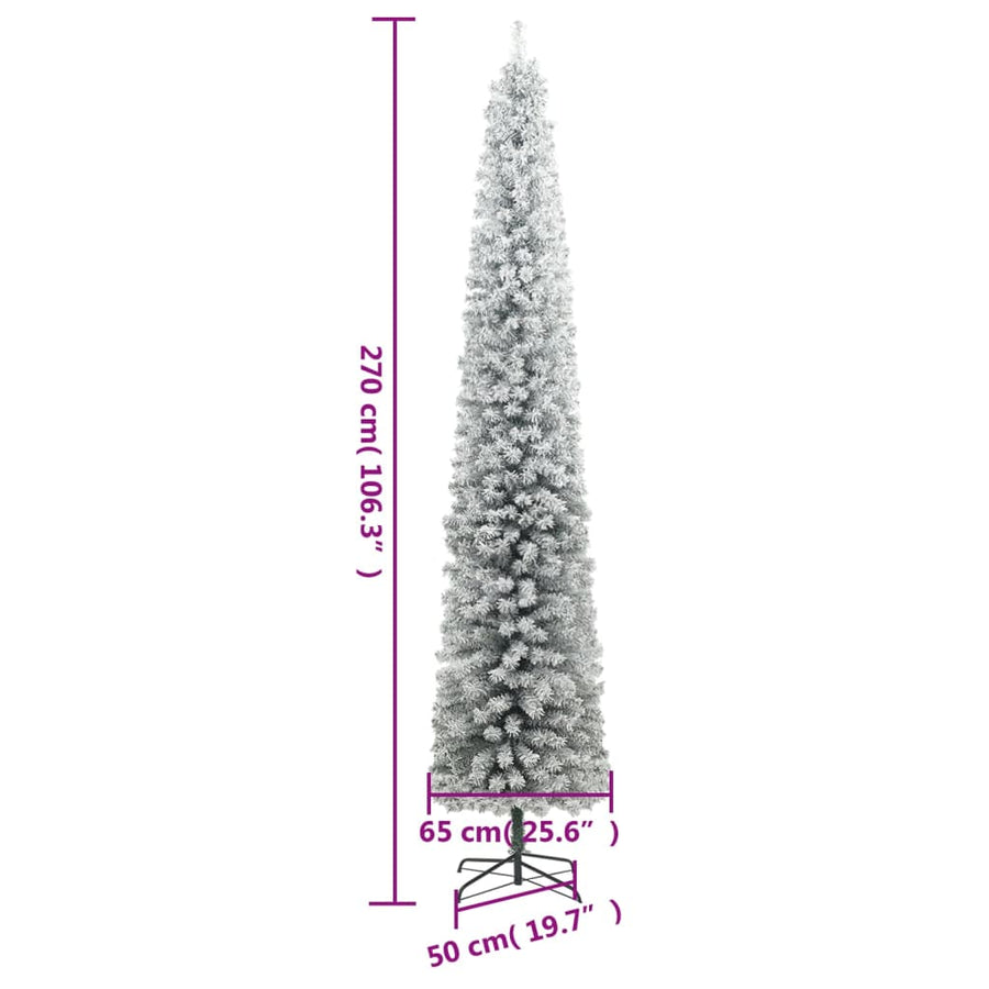 Kunstkerstboom Smal Met Standaard En Sneeuw 270 Pvc Groen En Wit 270 cm Basis