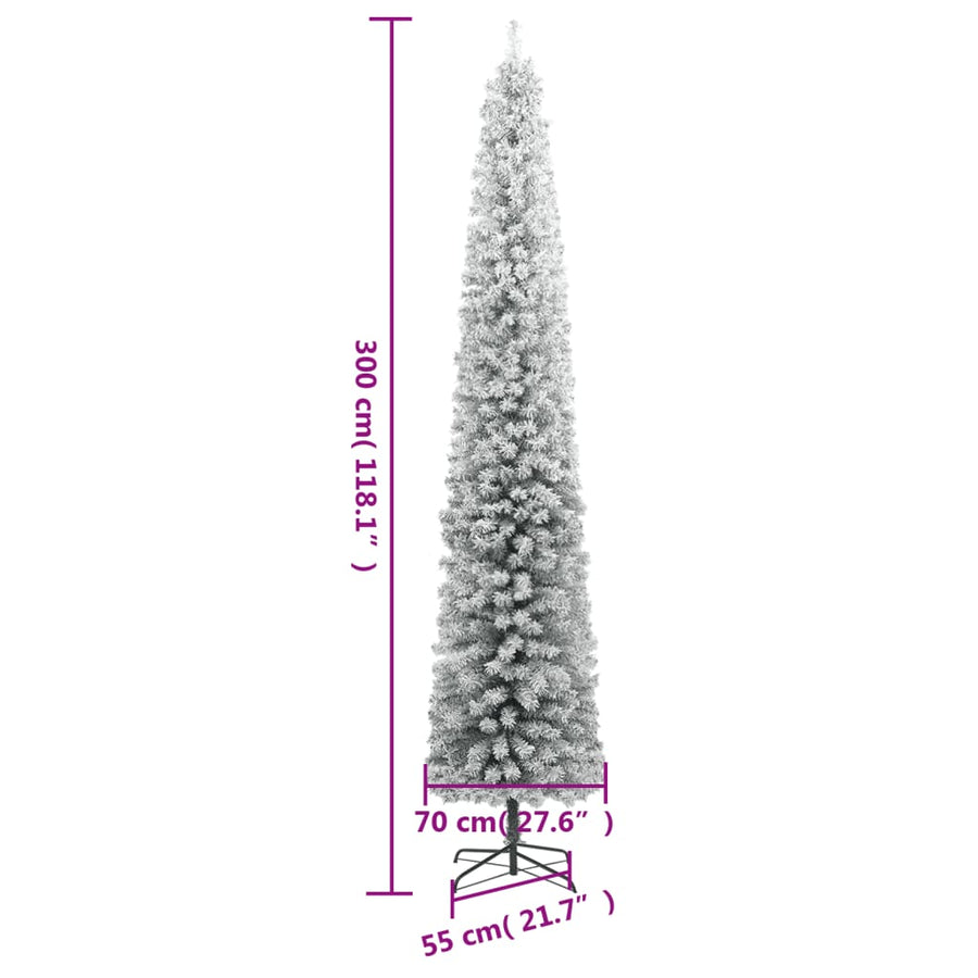 Kunstkerstboom Smal Met Standaard En Sneeuw Pvc Groen En Wit 300 cm Basis
