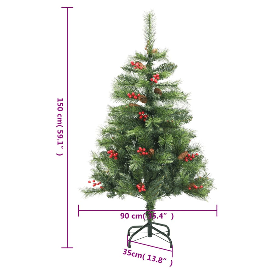 Kunstkerstboom Met Scharnieren Dennenappels En Bessen Wit 1