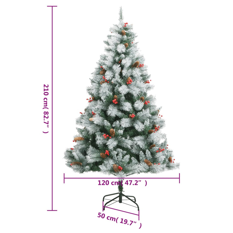 Kunstkerstboom met scharnieren dennenappels en bessen 210 cm