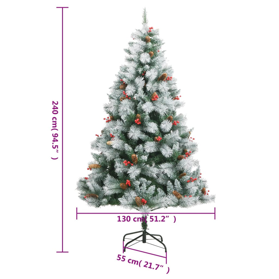 Kunstkerstboom met scharnieren dennenappels en bessen 240 cm