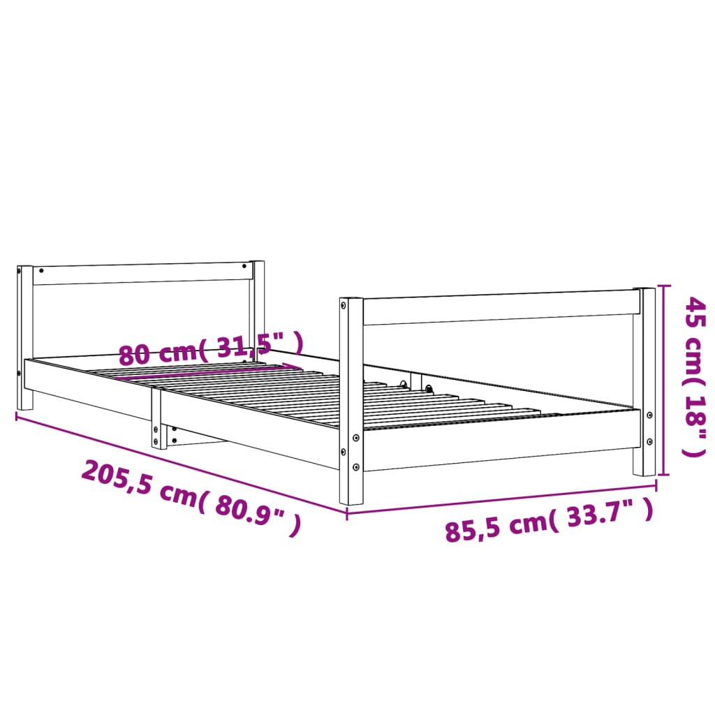 Kinderbedframe Massief Grenenhout 80 x 200 cm Naturel