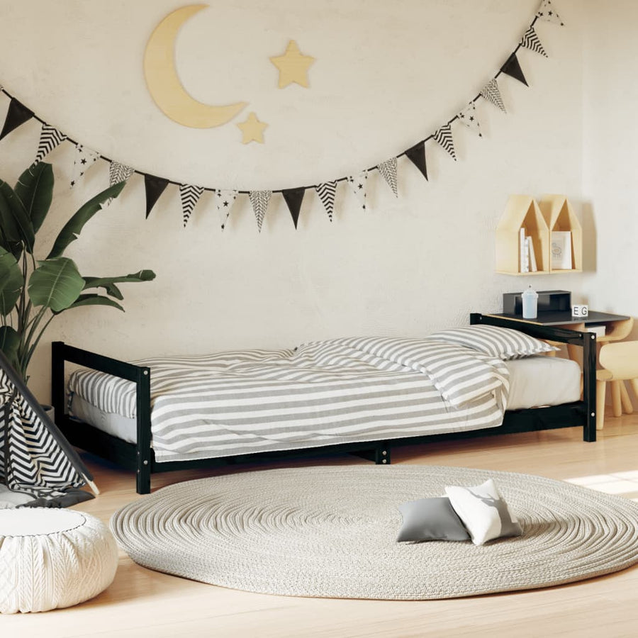 Kinderbedframe 90X200 Cm Massief Grenenhout Zwart