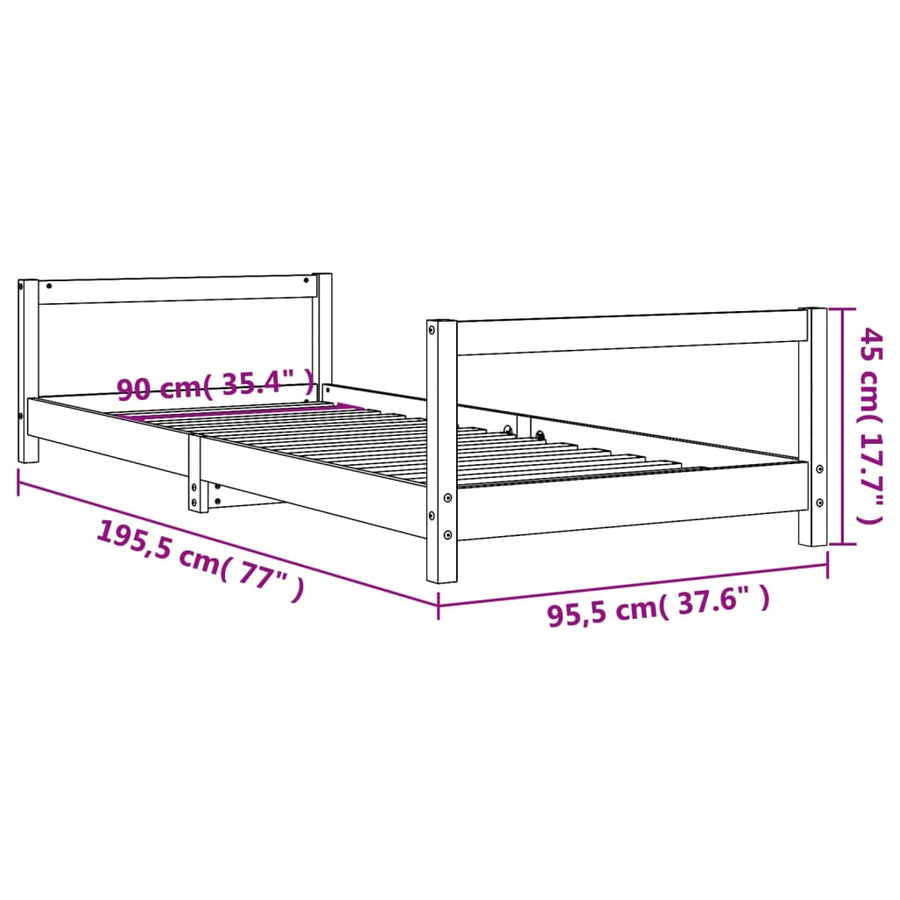Kinderbedframe 90X190 Cm Massief Grenenhout Zwart