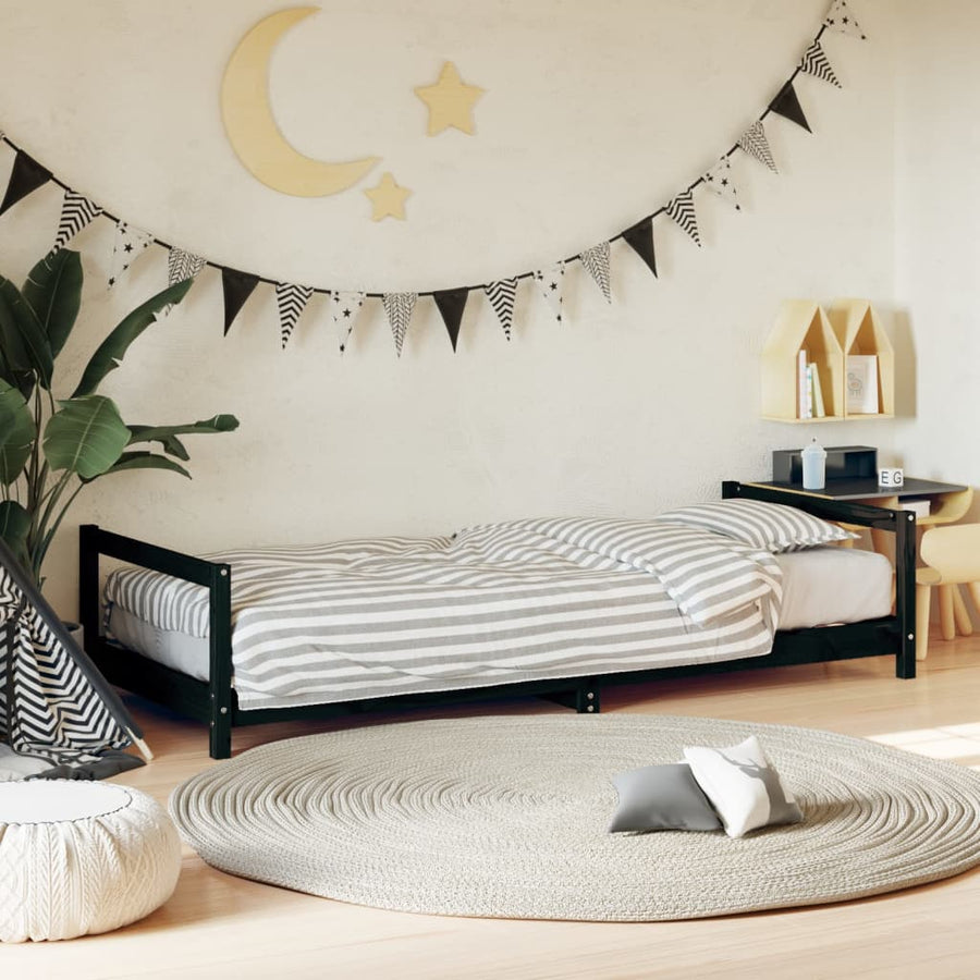 Kinderbedframe 90X190 Cm Massief Grenenhout Zwart