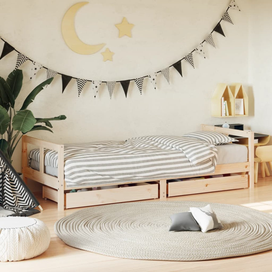Kinderbedframe Met Lades 80X200 Cm Massief Grenenhout