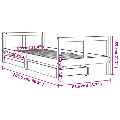 Kinderbedframe Met Lades 80X200 Cm Massief Grenenhout