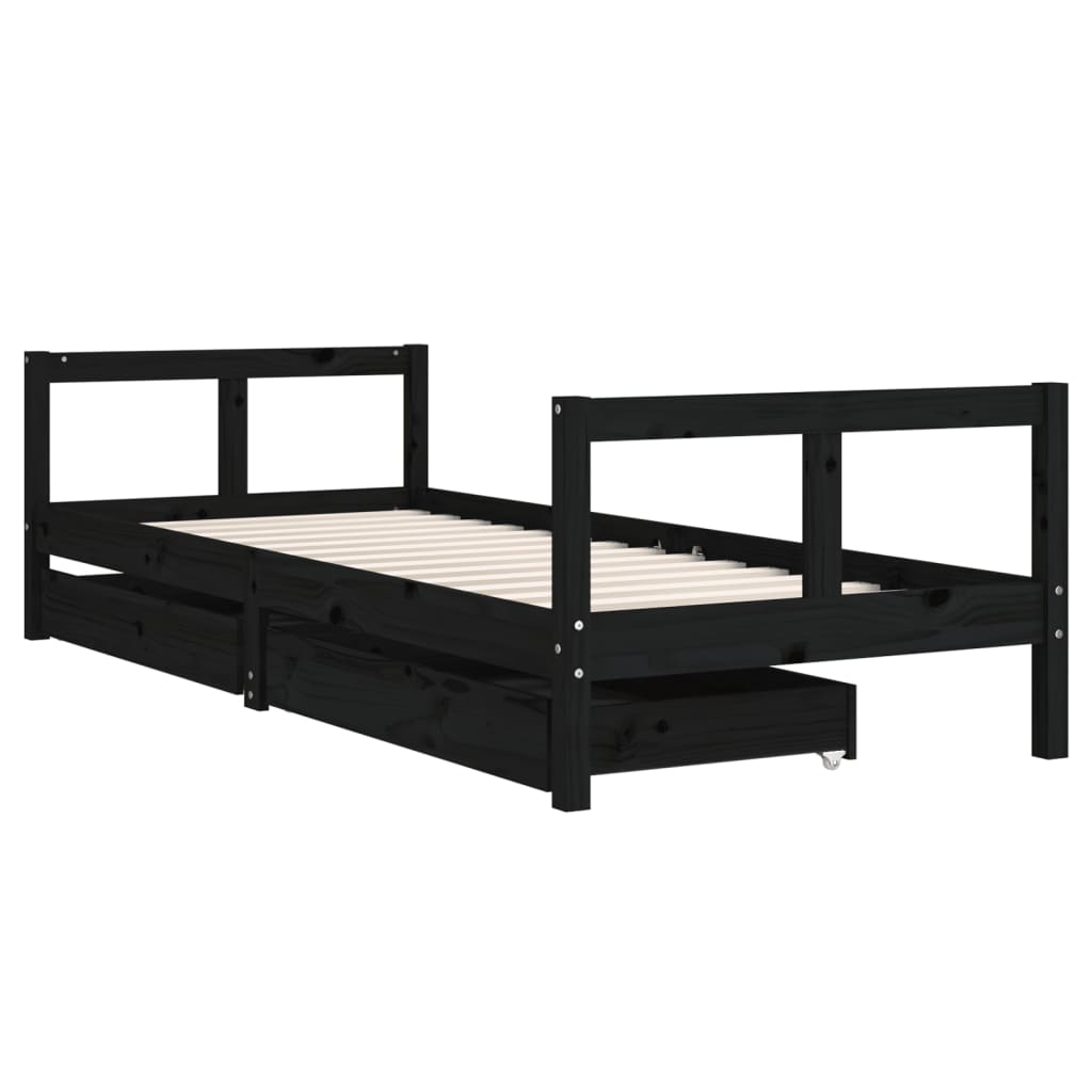 Kinderbedframe 80X200 Cm Massief Grenenhout Zwart