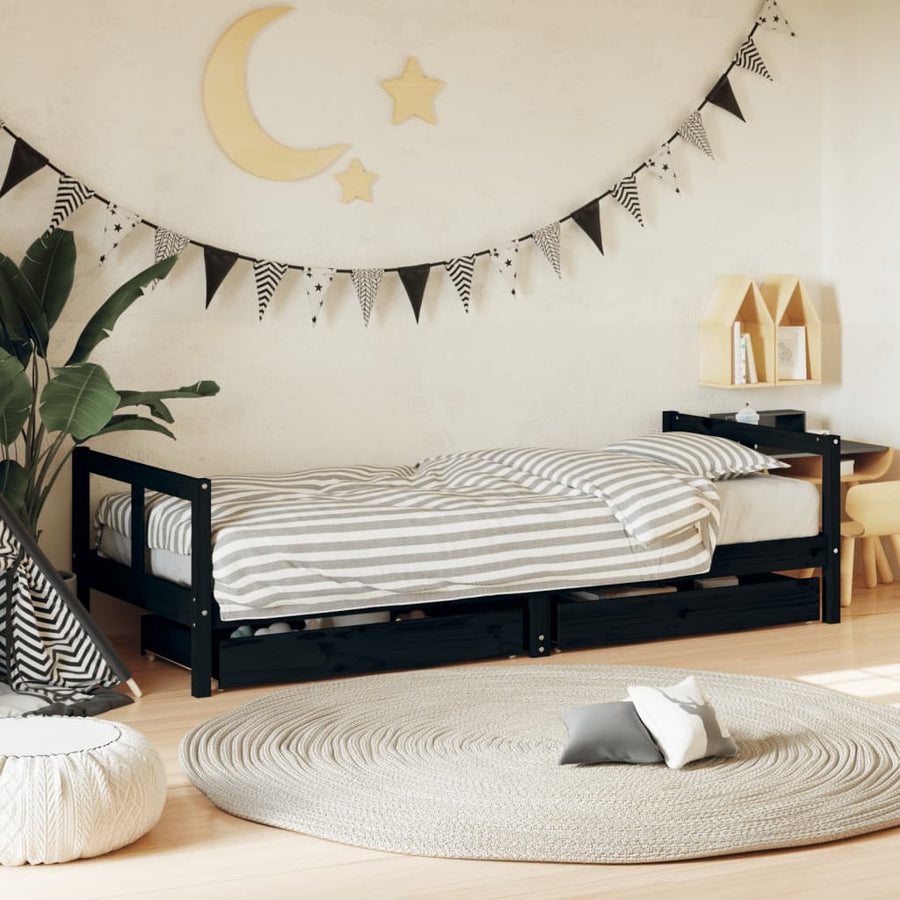 Kinderbedframe 80X200 Cm Massief Grenenhout Zwart