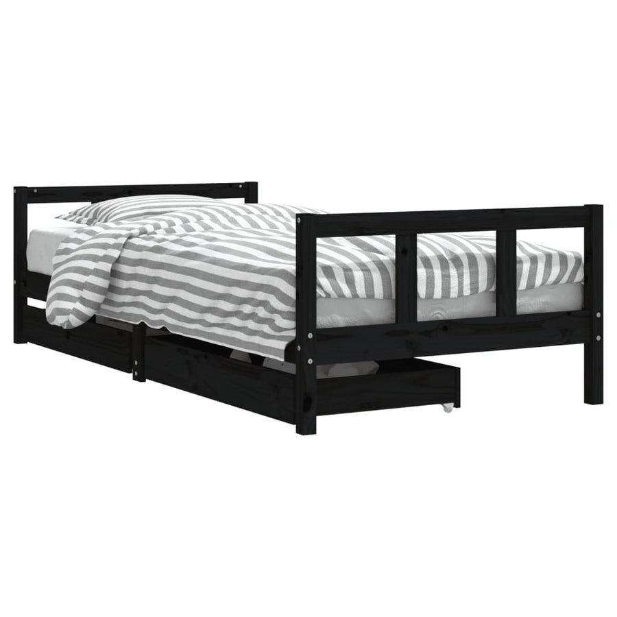 Kinderbedframe Met Lades 90X200 Cm Massief Grenenhout Zwart
