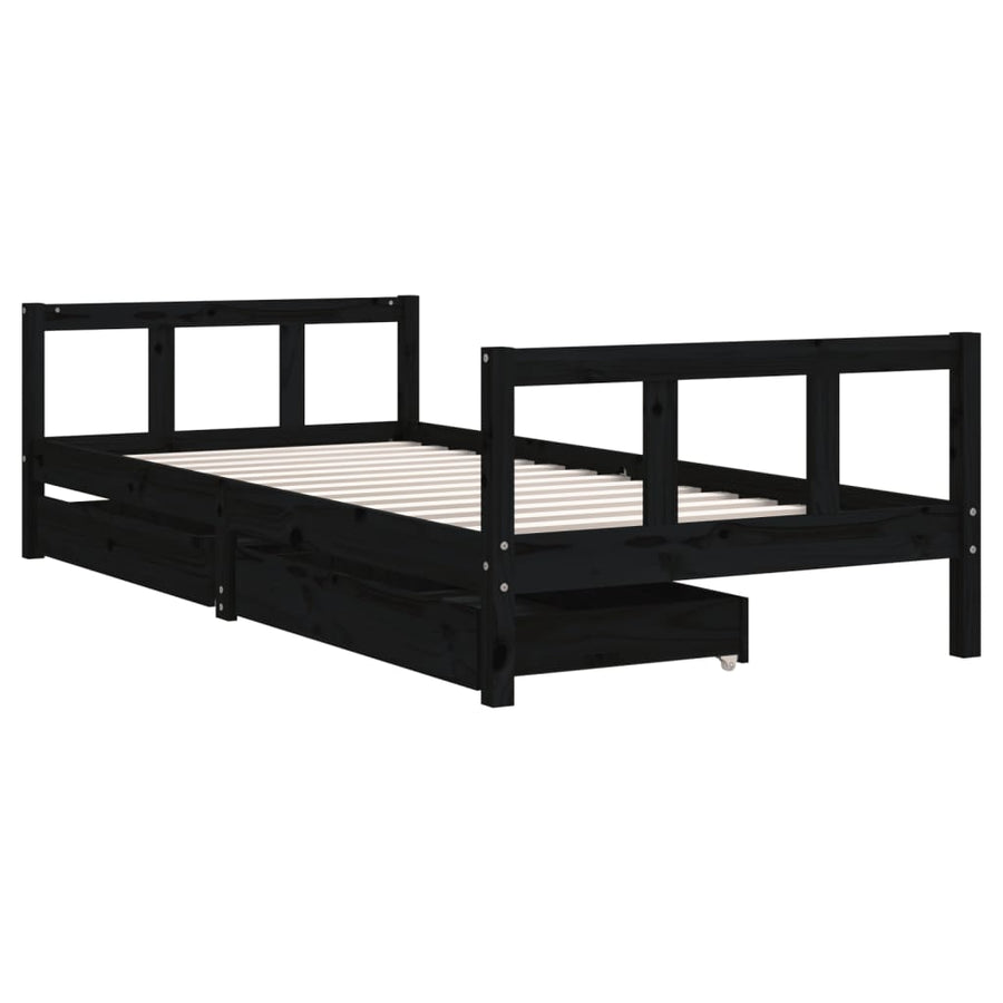 Kinderbedframe Met Lades 90X200 Cm Massief Grenenhout Zwart