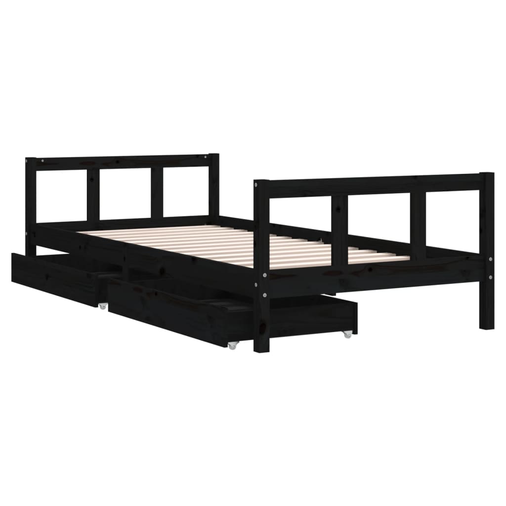 Kinderbedframe Met Lades 90X200 Cm Massief Grenenhout Zwart